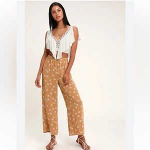 Amuse Society Barefoot || Woman’s Rust Orange Print Cropped Wide-Leg Pan…